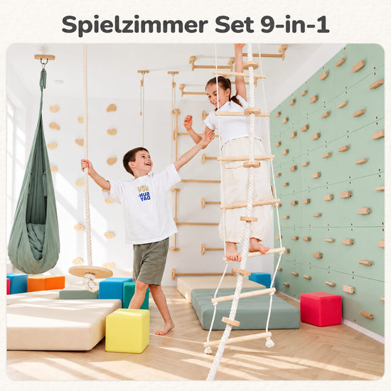 9-in-1 Indoor Spielplatz Set mit Kletterwand & Textil-Set