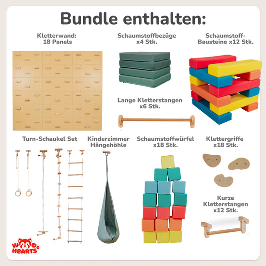 9-in-1 Indoor Spielplatz Set mit Kletterwand & Textil-Set