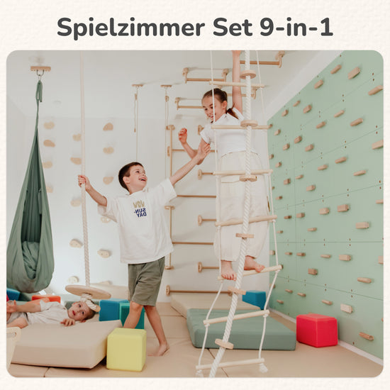 9-in-1 Indoor Spielplatz Set mit Kletterwand & Textil-Set