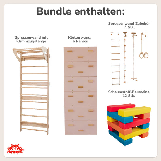 4-in-1 Sprossenwand Set mit Kletterwand & Zubehör