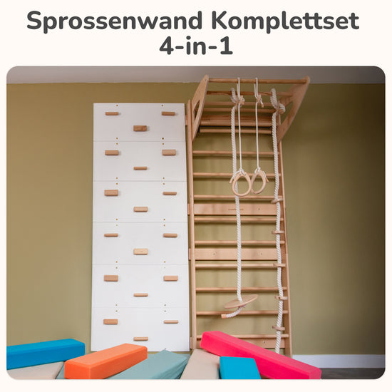 4-in-1 Sprossenwand Set mit Kletterwand & Zubehör