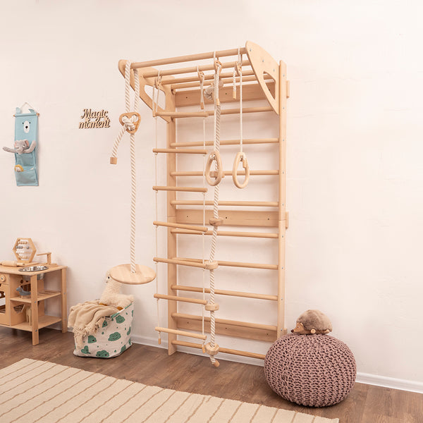 Wandstangen für Kinderzimmer mit Accessoires, Naturholzfarbe