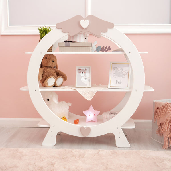 Bodenstehende Regal für Spielzeug und Bücher Aufbewahrung in Weiß + Rosa Farbe