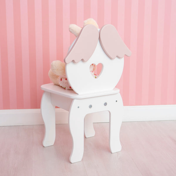 Holzstuhl für Kinderzimmer "Engel" in Weiß+Rosa Farbe