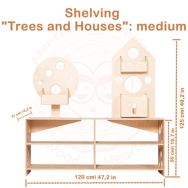 Offenes Bücherregal für Spielzeugspeicher "Bäume und Häuser"