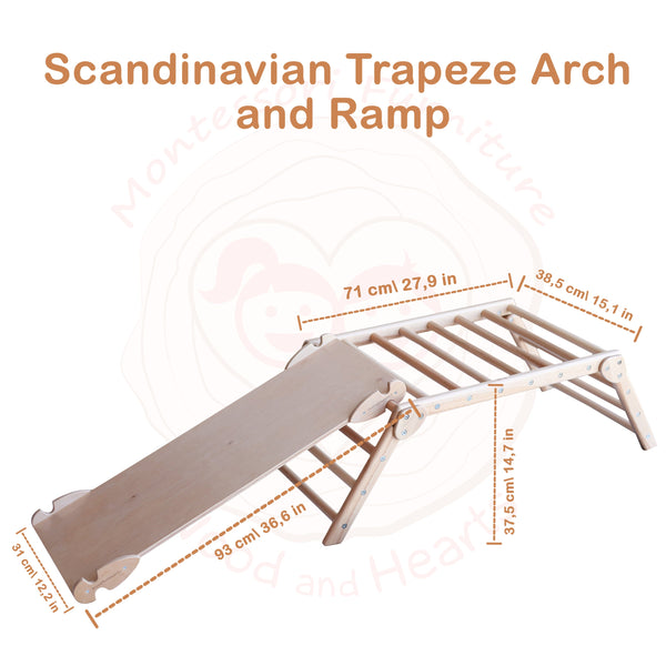 Skandinavischer Satz von drei Kletterern: Dreieck, Rampe und Trapez, Naturholz