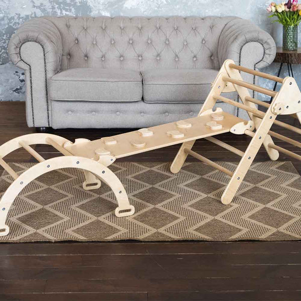 4 Kletterspielzeug für Kleinkinder: Montessori Rutsche+Dreieck+Bogen+Lernhocker, kleine Größe