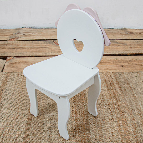 Holzstuhl für Kinderzimmer "Engel" in Weiß+Rosa Farbe