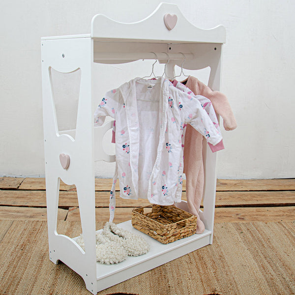 Offene Mädchengarderobe für Kleidungsständern in Weiß + Rosa Farbe