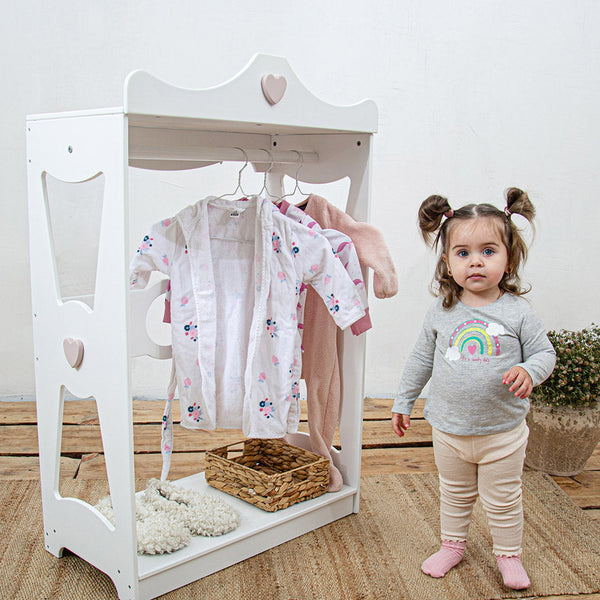Offene Mädchengarderobe für Kleidungsständern in Weiß + Rosa Farbe