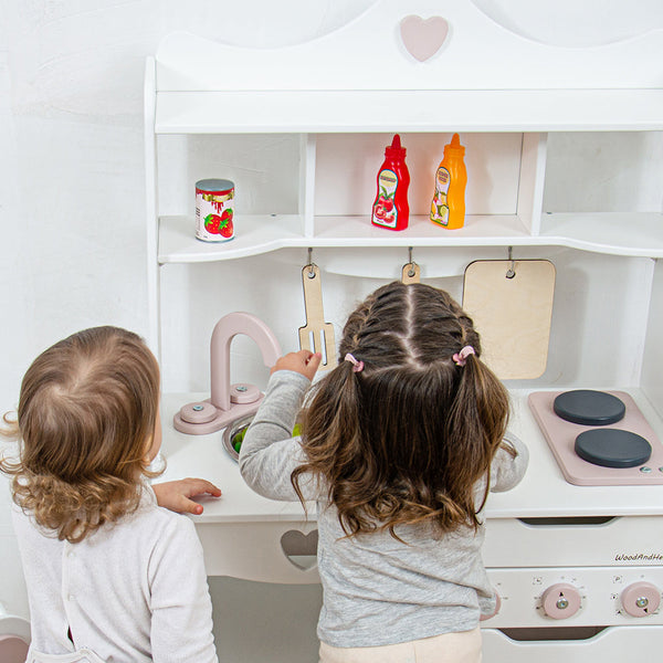 Mädchen Spielzeugküche für Kleinkinder, dass sie in Weiß + Rosa Farben spielen