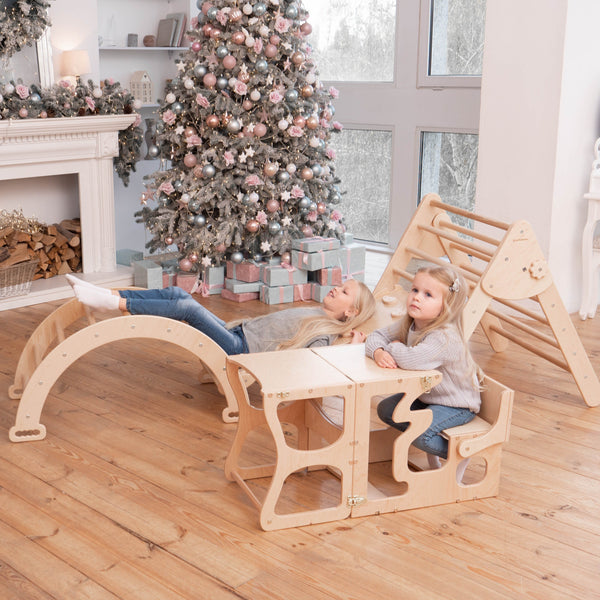 Sparen Sie 2 Stunden für sich mit Montessori -Set von 4 Elementen: 1 Rampe+1 Dreieck+1 Bogen+1 Lernstuhl