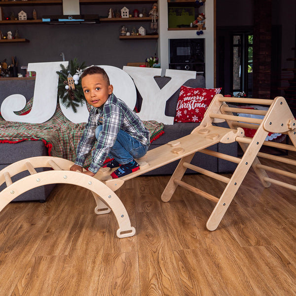 Set von 4 Montessori Essentials: Rutsche+Dreieck+Bogen+Küchenturm, Standardgröße