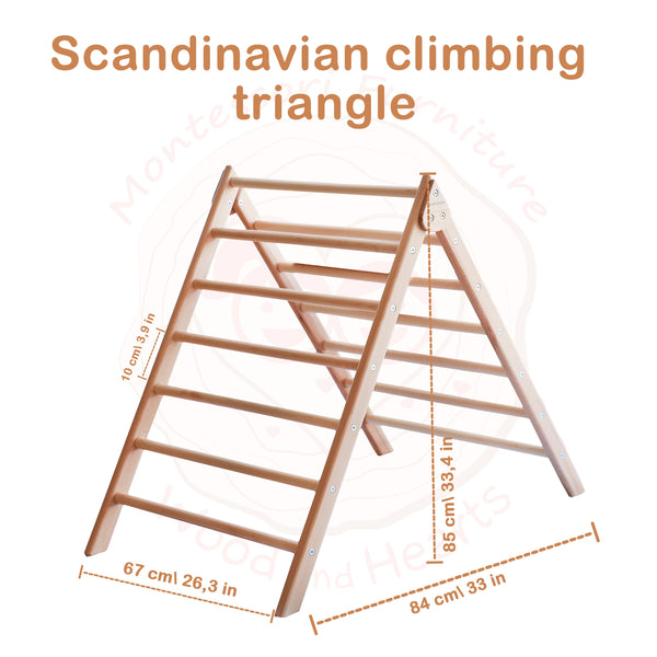 Skandinavischer Satz von drei Kletterern: Dreieck, Rampe und Trapez, Naturholz
